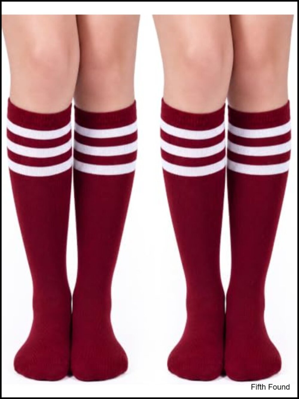 Knee High Athletic Socks Cotton Striped Tube Socks 2 Pairs